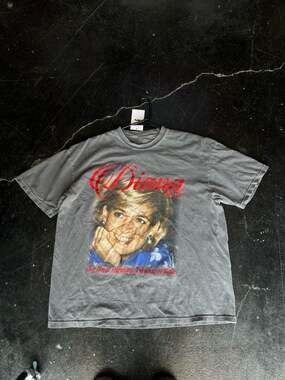 Moby Thrift "The Diana Tee" Princess of Wales Graphic T-Shirt - Charcoal